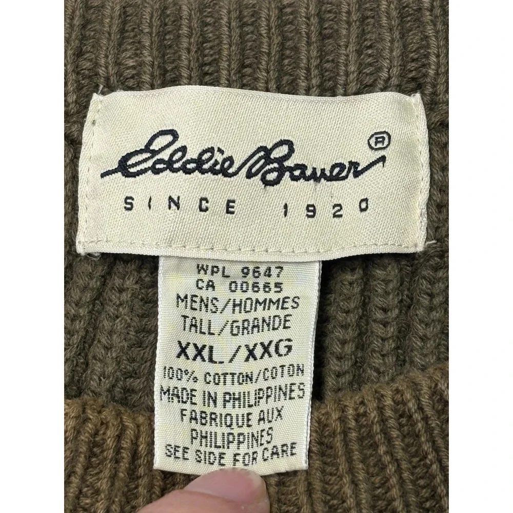 Eddie Bauer‎ Mens XXL Tall Olive Green Ribbed Knit Cotton Crewneck Sweater - Picture 2 of 6